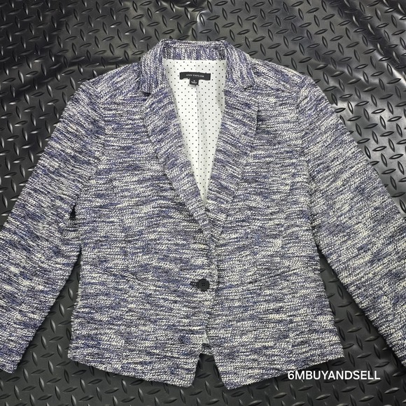 Ann Taylor Marled Blue and White Knit Blazer - Picture 2 of 9